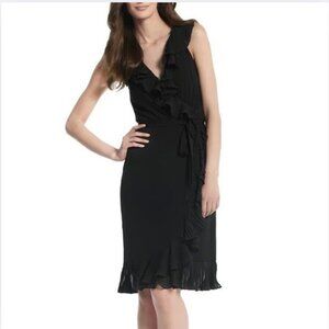 White House Black Market Black Ruffle Wrap Dress Black size 12 Boho Party
